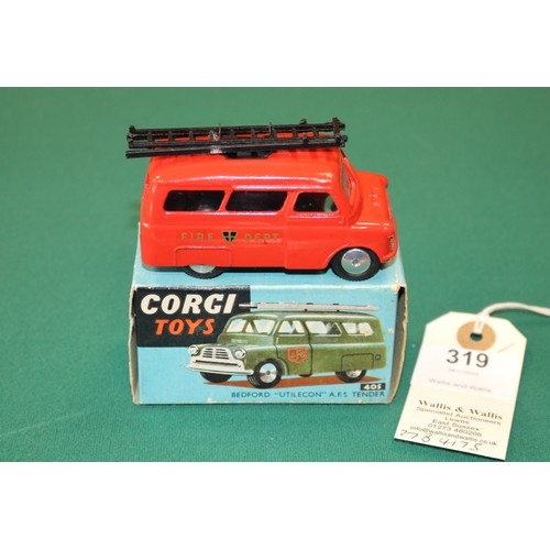 319 - Corgi Toys Bedford 'Utilecon' A.F.S. Tender (405). In red with FIRE DEPT in black to doors, black tw... 