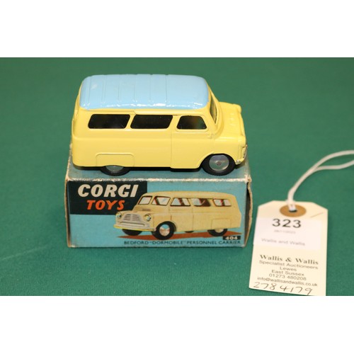 323 - Corgi Toys Bedford Dormobile Personnel Carrier (404). A second type with single screen, example in y... 