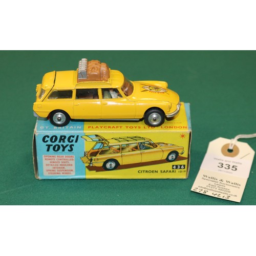 335 - Corgi Toys Citroen Safari ID19 (436). In deep yellow with 'Wild Life Preservation' decal to bonnet a... 