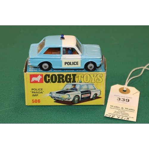 339 - Corgi Toys POLICE PANDA Imp (506). In light blue and white, with brown interior with driver, blue li... 