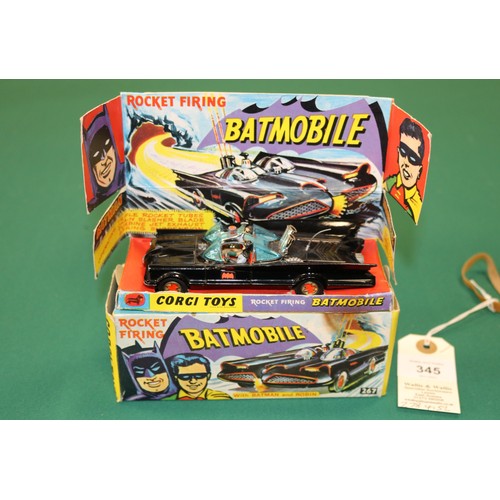 345 - Corgi Toys Batmobile (267). Complete with figures of Batman & Robin, All glass is intact and so is t... 