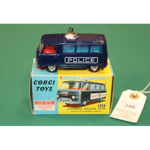 348 - Corgi Toys Commer POLICE Van with Flashing Light (464). A harder to find example in dark blue with r... 