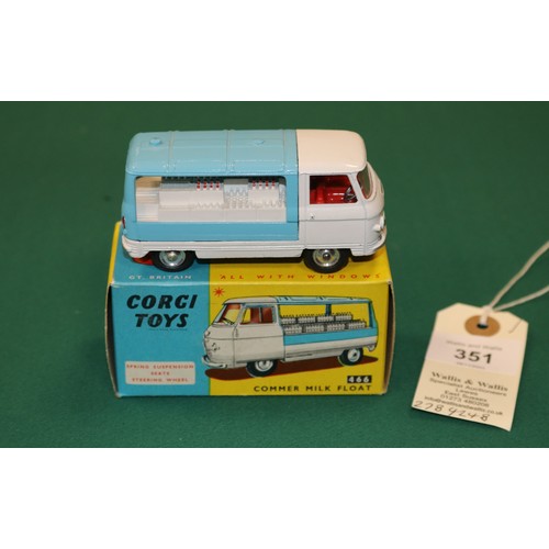 351 - Corgi Toys Commer Milk Float (466). Cab and chassis in white, cab with red interior, light blue floa... 