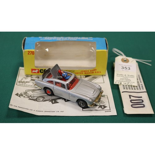 353 - Corgi Toys James Bond's Aston Martin D.B.5 (270). In metallic silver with red interior, example with... 