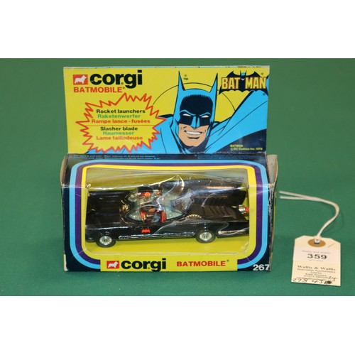 359 - Corgi Toys Batmobile (267). A mid 1970's example with the thinner plastic Whizzwheels fitted, blue p... 