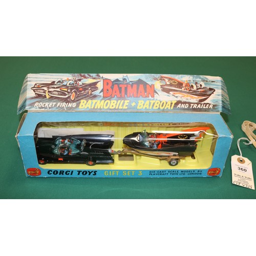 360 - Corgi Toys Gift Set 3 Rocket Firing Batmobile & Batboat & Trailer. A rare early set with the origina... 