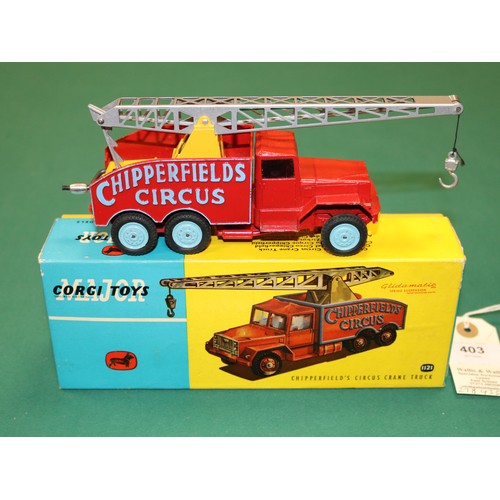 403 - Corgi Major Toys Chipperfield's Circus Crane Truck (1121). In red, yellow and light blue livery, wit... 