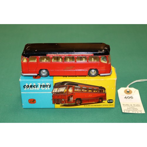 406 - Corgi Major Toys Midland Red Motorway Express Coach (1120). In red with black roof, with light yello... 