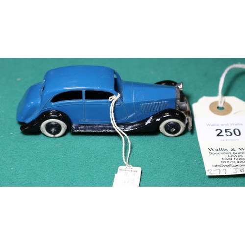 304 - Dinky Toys Rolls Royce (30b). A 1936-1940 example in blue with open black chassis, smooth black whee... 