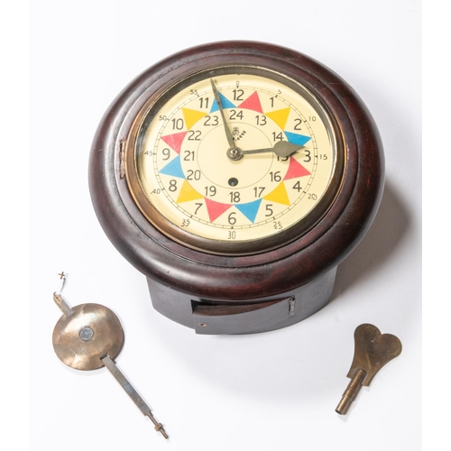 21 - A WWII type RAF wooden cased wall clock, with coloured face, 12