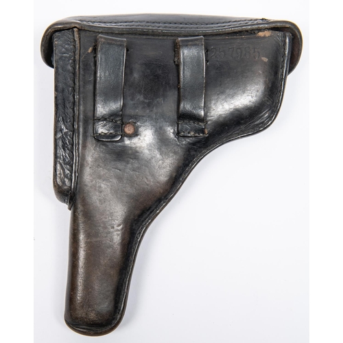 129 - A German leather holster for a P38 automatic pistol, the back stamped with number 