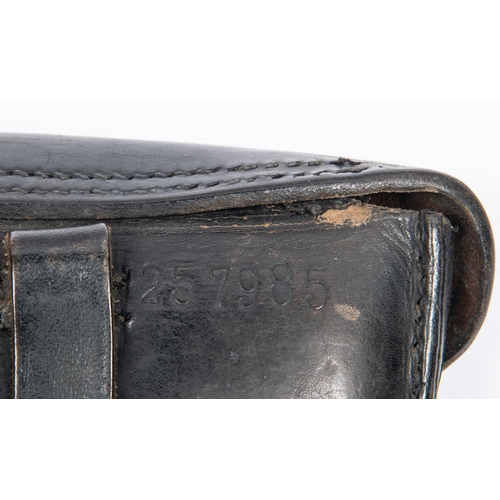 129 - A German leather holster for a P38 automatic pistol, the back stamped with number 