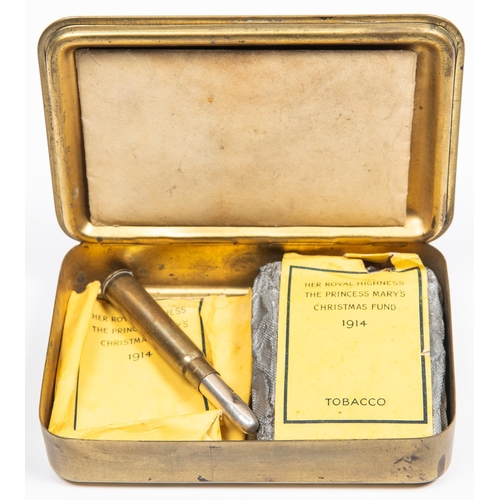 13 - A Princess Mary's Christmas 1914  gift tin, containing packet of tobacco (opened but unused), cigare... 