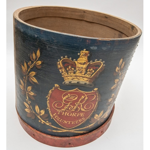 156 - The wooden barrel of a rare Georgian military drum, painted with a crown over a shield bearing GIIIR... 