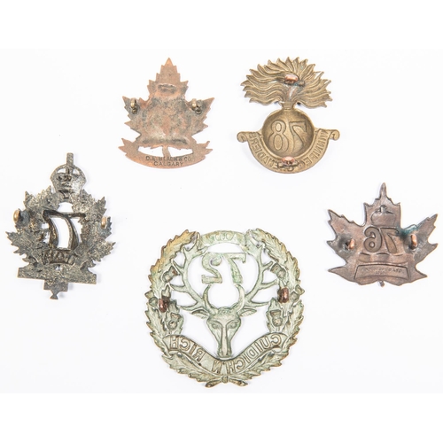 176 - 5 WWI CEF Infantry cap badges: 72nd with 