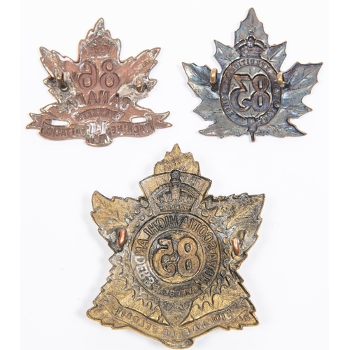 177 - 3 WWI CEF Infantry cap badges: 83rd by Ellis Bros; 85th; and 86th by Lees, 1915. GC £70-90