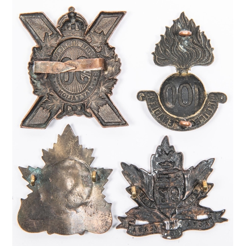 180 - 4 WWI CEF Infantry badges: 96th with tangs by Dingwall; 97th by Lees/Ellis Bros; 99th, and 100th. GC... 