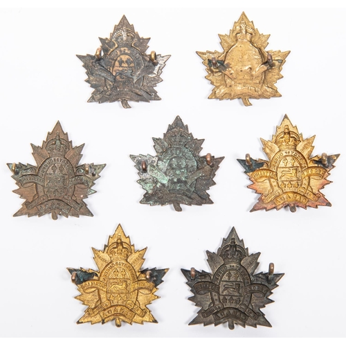 191 - 7 WWI CEF cap badges of the 1st and 2nd Depot Bns of the 1st and 2nd Quebec Regiments, 4 by Rondeau,... 