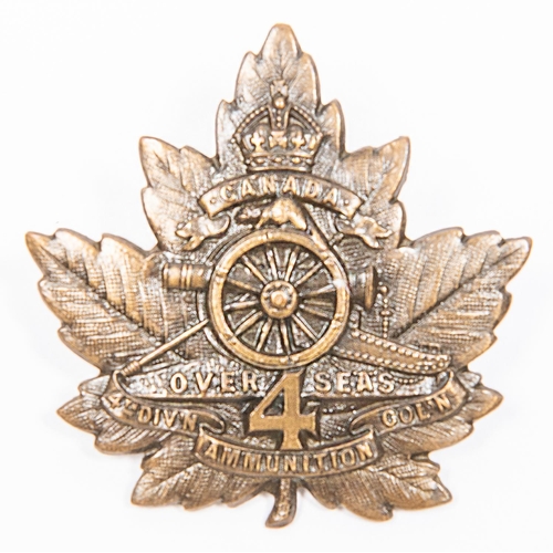 193 - WWI CEF cap badge of the 4th Divisional Ammunition Column, by Birks 1916, GC. £50-80