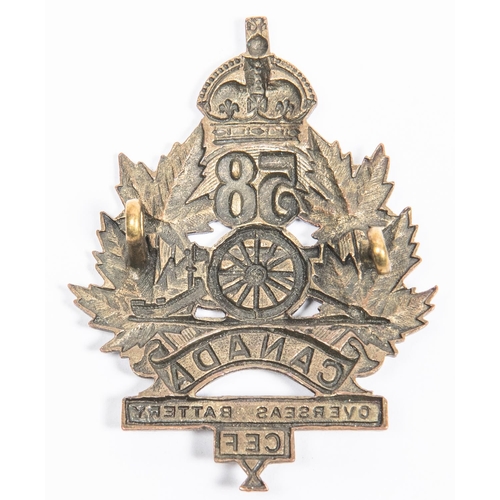 200 - WWI Canadian CEF 58th Overseas Battery Canadian Field Artillery cap badge, with two lugs. GC £80-100