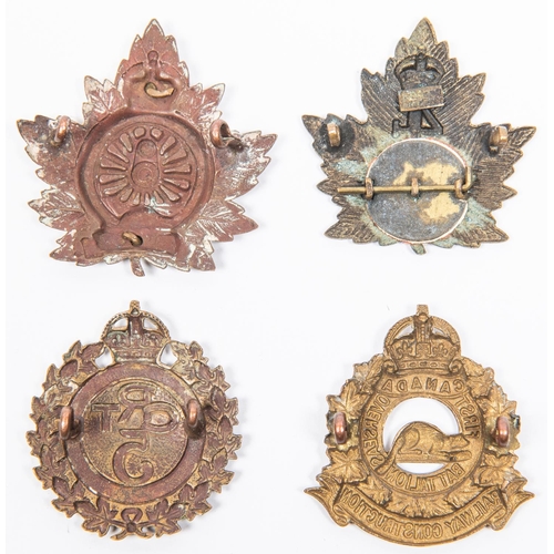 208 - 4 WWI CEF Canadian Railway Troops cap badges: 1st Bn, 3rd Bn. officers'; 4th Bn by Gaunt; and 5th Bn... 