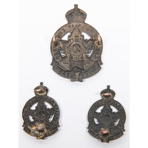 210 - WWI CEF 2nd Overseas Skilled Railway Employees cap badge, and a pair of matching collar badges, all ... 