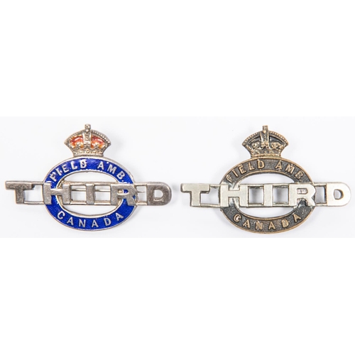 235 - WWI CEF bi-metal shoulder title of the 3rd Canadian Field Ambulance by Tiptaft; an officer's similar... 