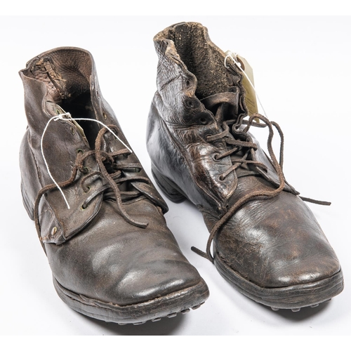 301 - A very scarce pair of WWI infantry ORs marching boots, heavily studded, they have been dubbined in s... 