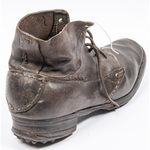 301 - A very scarce pair of WWI infantry ORs marching boots, heavily studded, they have been dubbined in s... 