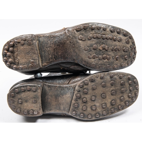 301 - A very scarce pair of WWI infantry ORs marching boots, heavily studded, they have been dubbined in s... 