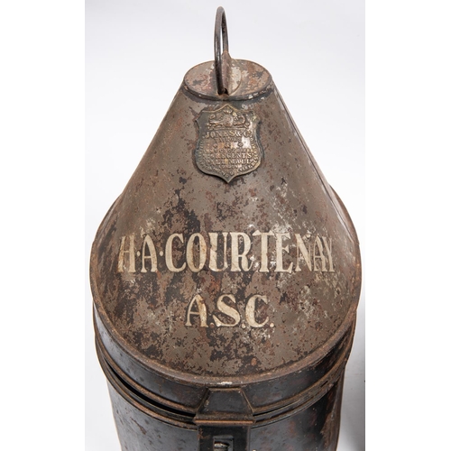 302 - An officer's blue cloth helmet of the Army Service Corps, with brass mounts including ball top, and ... 