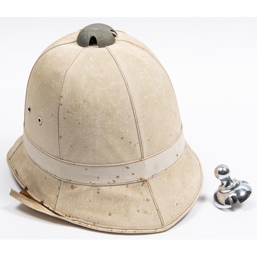 303 - A Wolsey pattern white tropical helmet, with plain metal domed finial and interchangeable chrome pla... 