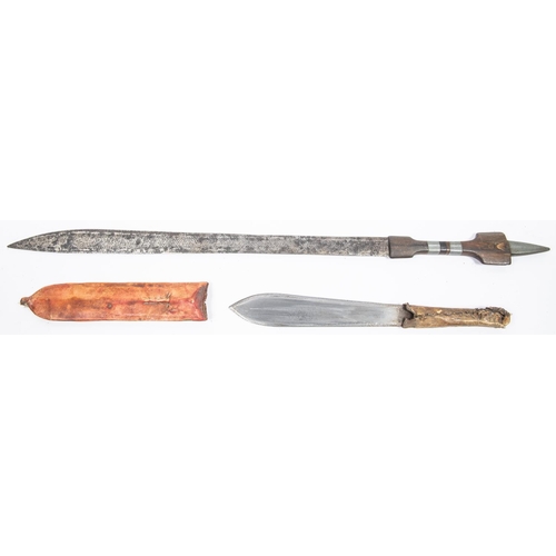 340 - A North African sword, double edged blade 19½