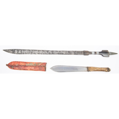 340 - A North African sword, double edged blade 19½