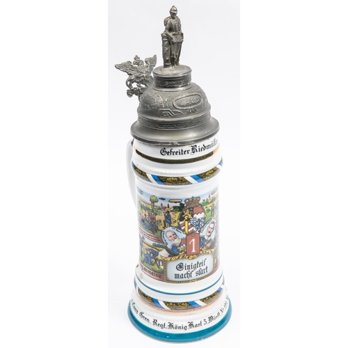 64 - An Imperial German porcelain beerstein, height 13½