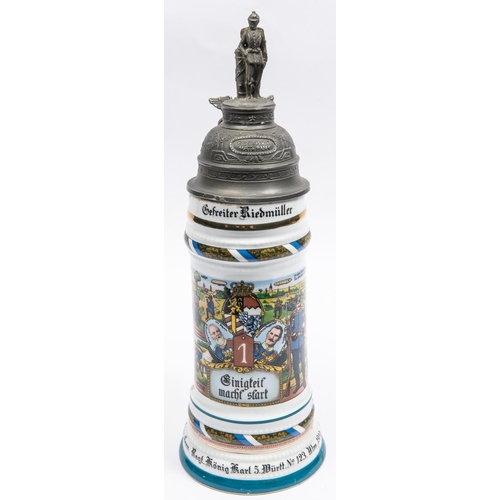 64 - An Imperial German porcelain beerstein, height 13½