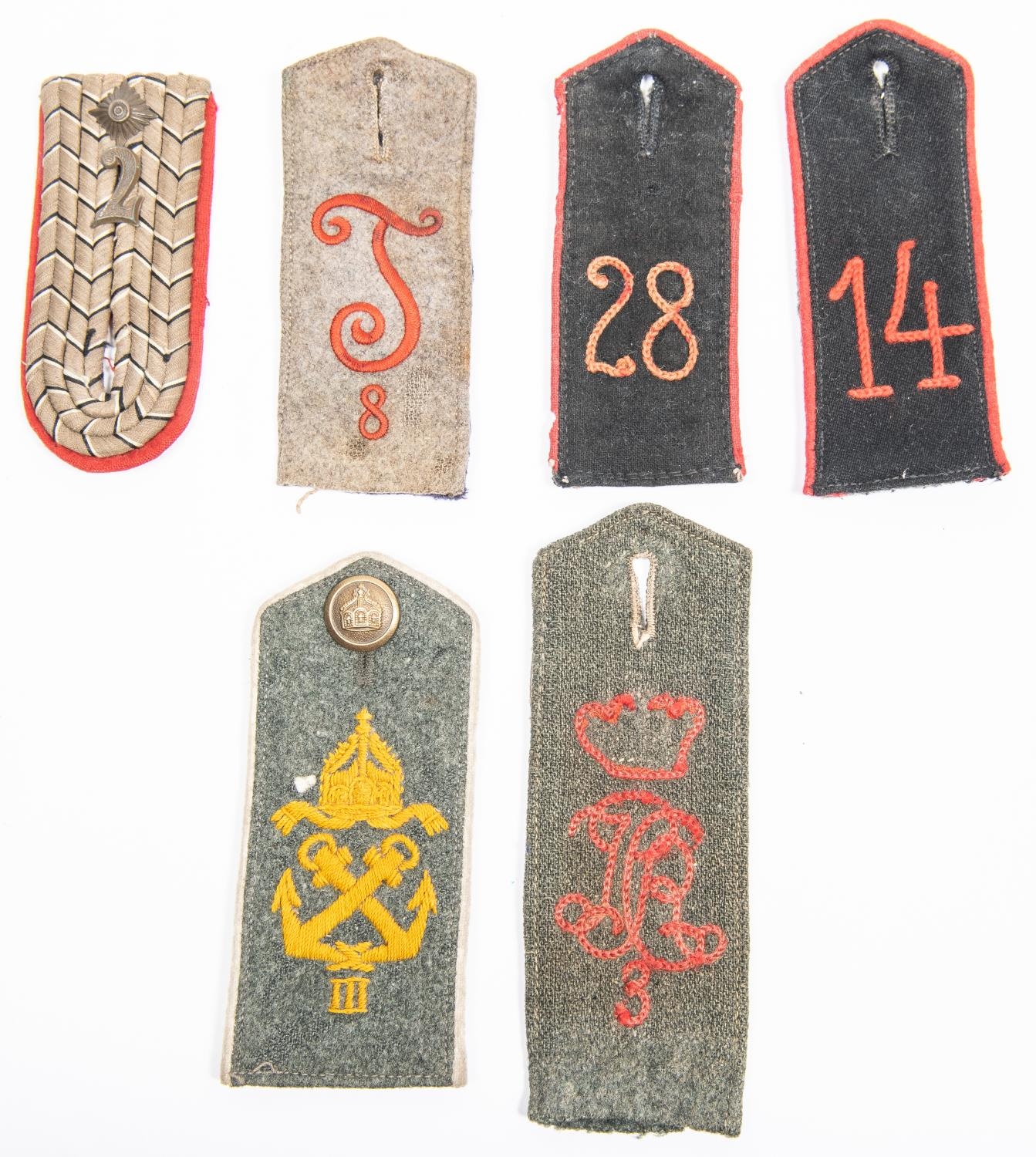 6 Imperial German shoulder boards: 3rd, 7th officer, 8th, 14th, 28th ...