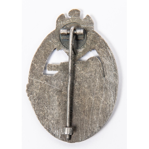 88 - A Third Reich Panzer Assault badge, of heavy grey metal with flat back bearing 