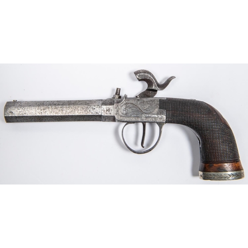 376 - A 38 bore percussion boxlock side hammer pistol, c 1840, 7½