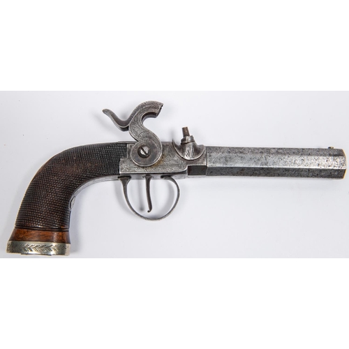 376 - A 38 bore percussion boxlock side hammer pistol, c 1840, 7½