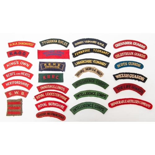 239 - WWII British cloth shoulder titles including Guards, Yeomanry, Intelligence, Infantry etc. (28) £100... 