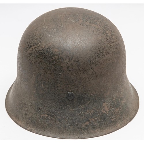 103 - A Third Reich Luftwaffe M43 raw edge steel helmet, decal on left side, complete with lining and chin... 