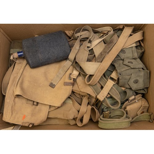 154 - A very large quantity of WWII military webbing equipment, comprising: small packs, water bottles, am... 