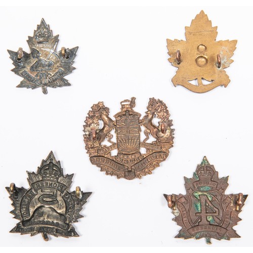 189 - 5 WWI CEF cap badges of the 1st, 2nd, 3rd, 4th and 5th Pioneer Battalions. GC £80-120