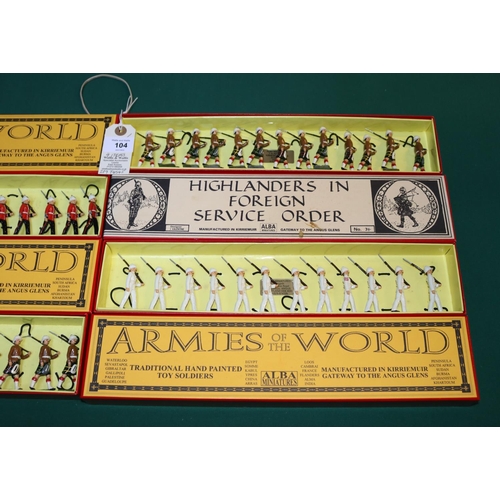 104 - 4 sets of metal soldiers by ALBA miniatures, Armies of The World. 3 unnamed sets and No.74 Highlande... 