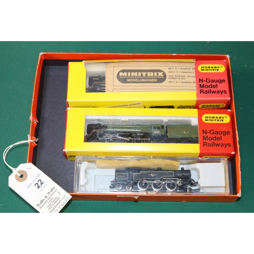 22 - 3 N gauge. 2x Hornby Minitrix. A BR Britannia Class locomotive, 'Britannia', RN 700000. A BR Class 9... 