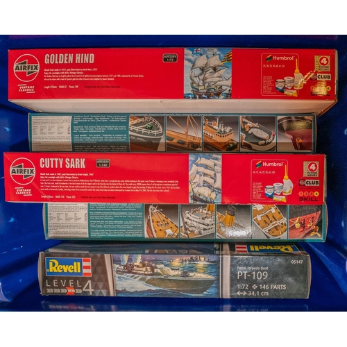 147 - 8 Revell/Airfix Model Kits. 5 Revell - Level 4 1:72 Patrol Torpedo Boat PT-109. 1:350 Easy Click Sys... 