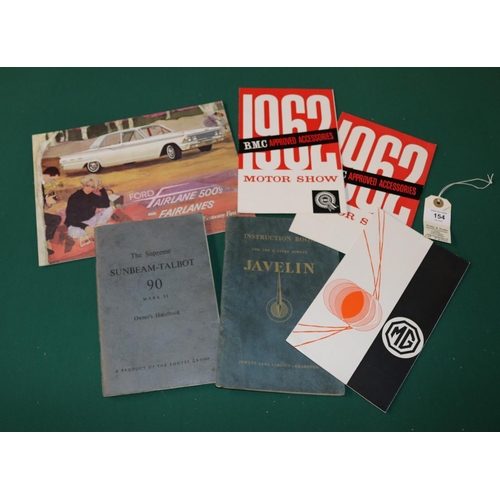 154 - 16 various car sales brochures and owners books from the 1950s and 60s. Includes, Triumph Spitfire 4... 