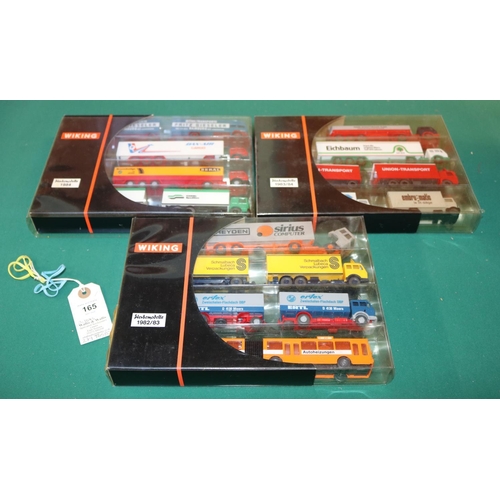 165 - 3 Wiking Werbemodelle sets. No.198302, 1982 /83. No.198402, 1983/84. No.198501 1984. All boxed, Cont... 