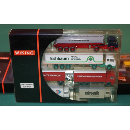 165 - 3 Wiking Werbemodelle sets. No.198302, 1982 /83. No.198402, 1983/84. No.198501 1984. All boxed, Cont... 